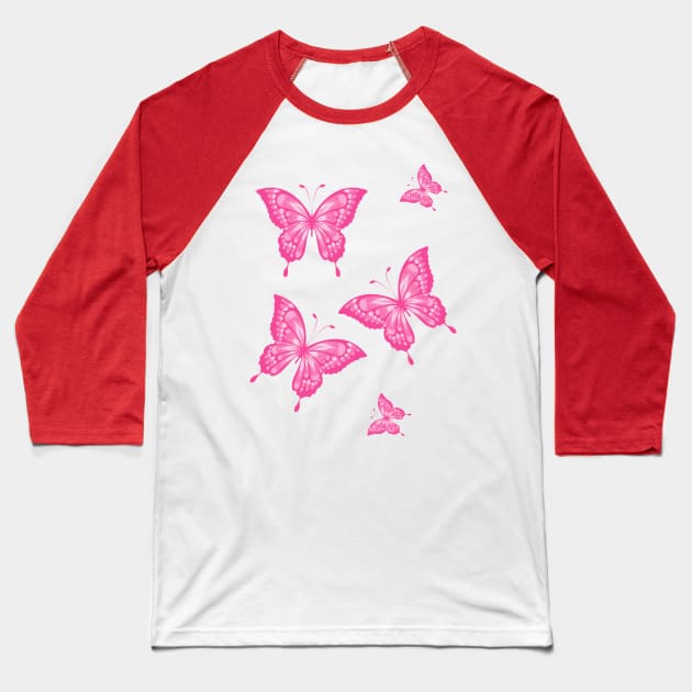 Pink butterfly Baseball T-Shirt by Imutobi